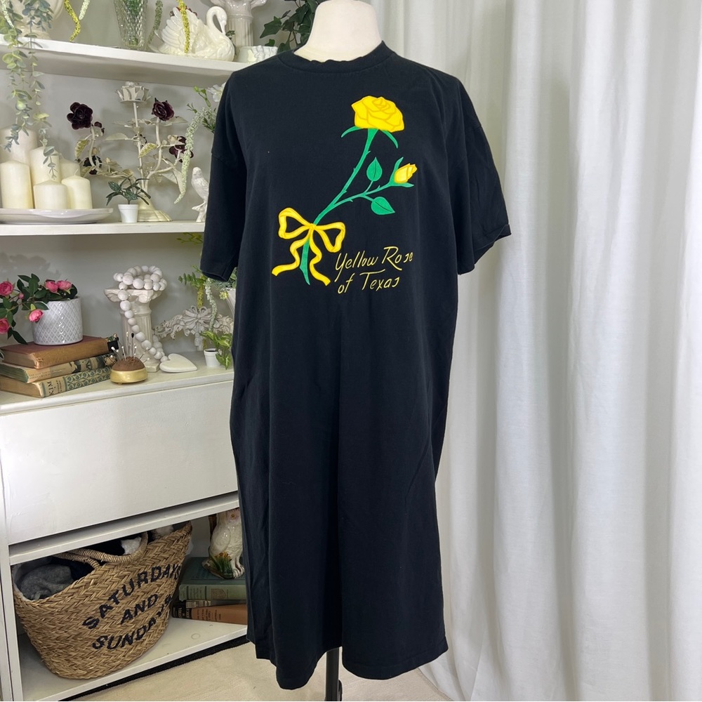 Vintage 80s Yellow Rose of Texas Tee Shirt Dress
